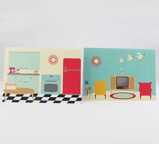 pack of two retro home themed greeting cards by sarah hurley designs