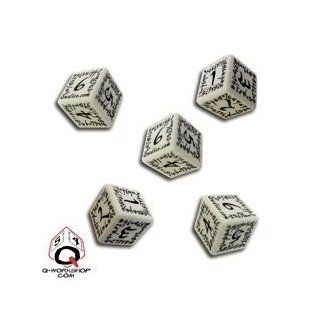 Toy / Game Q Workshop 5 Dice Set   Carved Elvish / Elven D6 / Die (White & Black) W/ Beautiful & Unique Design Toys & Games