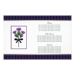 Purple Tartan Plaid and Thistle Wedding Menu Flyer