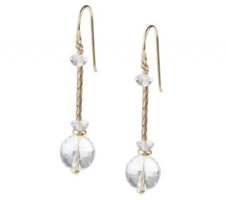 Crystal Quartz Faceted Bead Twisted Design Dangle Earrings 14K Gold —