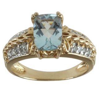 Michael Valitutti 14K Yellow Gold Prong set Aquamarine and Diamond Ring Michael Valitutti Gemstone Rings