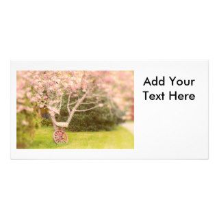 Cherry Blossoms and Old Wagon Wheel Personalized Photo Card