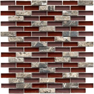 SomerTile 12x12 in Reflections Subway 5/8x2 in Bordeaux Glass/Stone Mosaic Tile (Pack of 10) Somertile Wall Tiles
