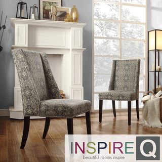 INSPIRE Q Geneva Blue Damask Wingback Hostess Chairs (Set of 2) INSPIRE Q Dining Chairs