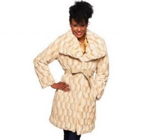 Dennis Basso Sculpted Faux Fur Draped Collar Coat with Belt —