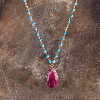 turquoise and ruby pendant necklace by rochelle shepherd jewels