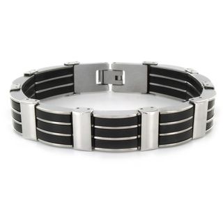 Crucible Stainless Steel Men's Black Rubber and Polished Link Bracelet West Coast Jewelry Men's Bracelets
