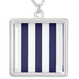 Navy Blue and White Extra Large Stripe Pattern Necklace