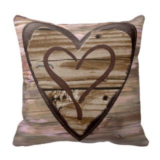 Rustic wooden hearts love sign pillow