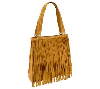 B.Makowsky Sienna Pebble Leather and Suede Tote with Fringe —