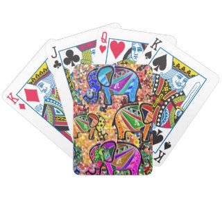 Cute whimsical colorful elephant & floral mozaique bicycle card decks