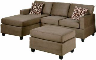 Bobkona Manhattan Reversible Microfiber 3 Piece Sectional Sofa Set, Saddle   Couch