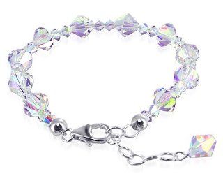 SCBR114 Sterling Silver Clear AB Crystal adjustable Bracelet 7 to 8 inch Made with Swarovski Elements Jewelry
