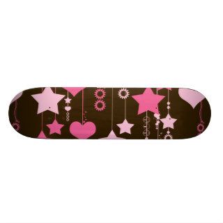 Hanging Hearts, Stars, Dots   Brown Pink (Fuchsia) Skateboard Decks