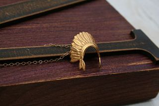 gold native american headdress necklace by beau & arrow