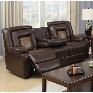Gapson Brown Bonded Leather Drop down Table Reclining Sofa Sofas & Loveseats
