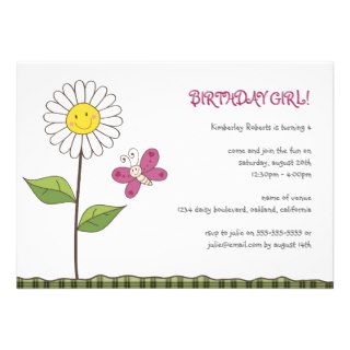 Daisy & Butterfly Girls Birthday Party Invitation