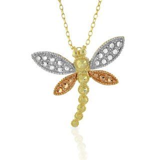 10K Yellow, Rose and White Gold Dragonfly Pendant/Necklace with 18" Chain Jewelry