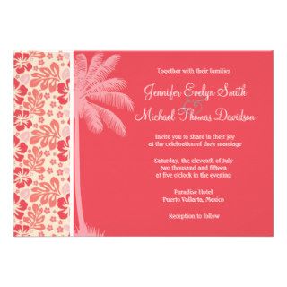Tropical Salmon & Coral Pink Floral Pattern Custom Invites