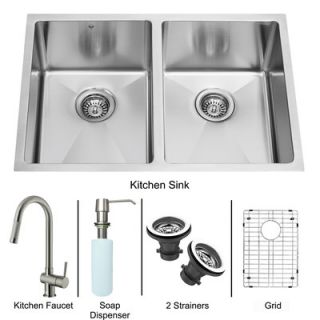 Vigo 29 x 20 Double Bowl Kitchen Sink with Pull Out Sprayer Faucet