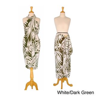White and Dark Green Hawaiian Style Floral Wrap Sarong 1 World Sarongs Sarongs/Cover Ups