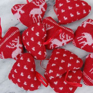 set of 10 red knitted heart decorations by hunter gatherer