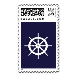 Steering wheel on navy blue background. stamp