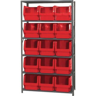 Quantum Storage Complete Shelving System with Large Parts Bins — 18in. x 42in. x 75in. Unit Size  Single Side Bin Units