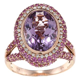 14k Gold Pink Amethyst, Pink Sapphire and 1/5ct TDW Diamond Ring (H I, SI1) Gemstone Rings