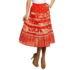 Susan Graver Printed Cotton Broomstick Tiered Skirt —