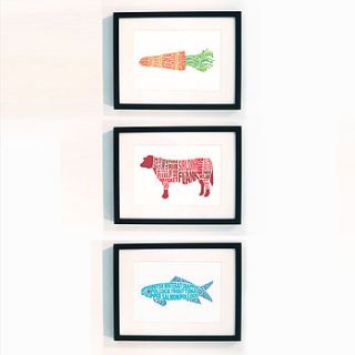 set of three typographic food prints by lucy loves this