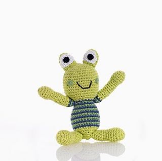 crochet frog rattle toy by the 3 bears one stop gift shop