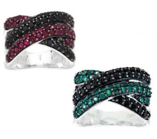 Emerald or Ruby & Black Spinel Sterling Crossover Ring 