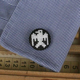 cross stitch eagle cufflinks by handstitched with love