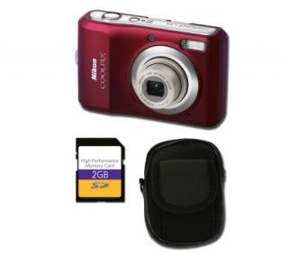 Nikon Coolpix L20 10MP Red Camera with Case and2GB SD Card —