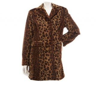 Dennis Basso Leopard Print Flat Faux Fur Notch Collar Coat —