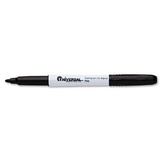 Universal Products   Universal   Pen Style Permanent Markers, Fine Point, Black, Dozen   Sold As 1 Dozen   Comfortable pen style has fine bullet point for writing details.   Permanent on most surfaces.   Low odor makes it ideal for classrooms and small off