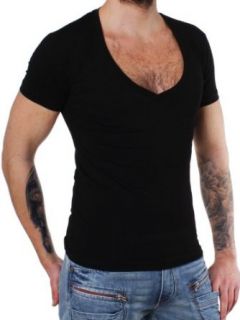 Rerock Herren T Shirt mit tiefem V Ausschnitt INSIGHT schwarz slimfit 221 1315 Bekleidung
