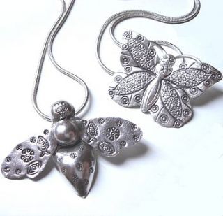 spring garden silver butterflies and bees necklaces by jo and jack jewellery