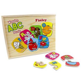 personalised abc wooden puzzle box by hope and willow