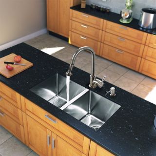 Vigo 29 x 20 Double Bowl Kitchen Sink with Pull Out Sprayer Faucet