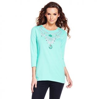 DG2 by Diane Gilman Printed Jeweled Necklace Tee