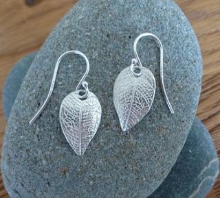 silver leaf drop earrings by anne reeves jewellery