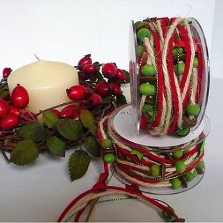 green and red tree christmas parcel ribbon by marquis & dawe