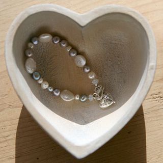 silver and pearl heart charm bracelet by samphire jewellery