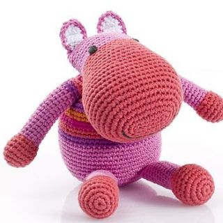 crochet hippo rattle pink by jam organic