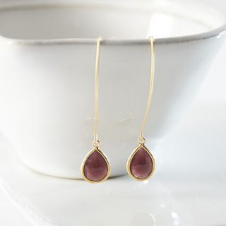 gold plated red wine teardrop earrings by simply suzy q