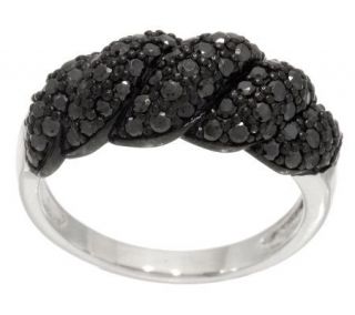 1.40 ct tw Black Spinel Pave Twisted Sterling Band Ring —