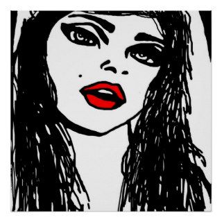 Black White & Red Girl Pop Art Poster