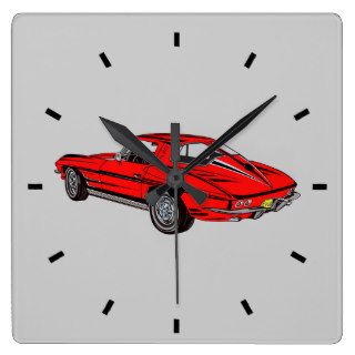 Classic Car Red 1963 Corvette Design Wall Clock